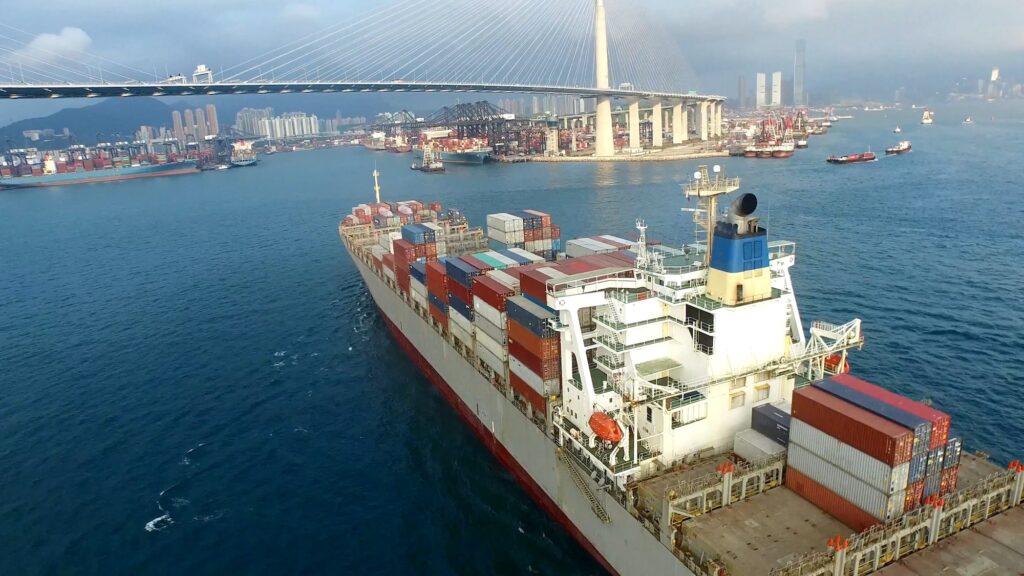 Aerial view on containers ship