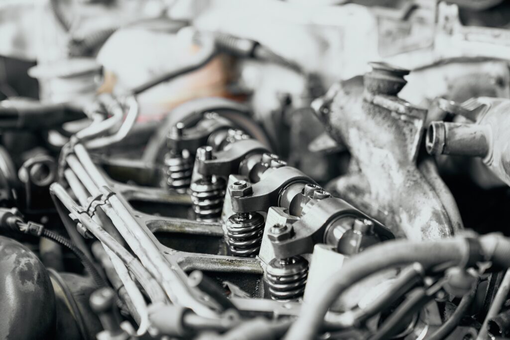 Close up of four newly changed nozzles in car diesel engine