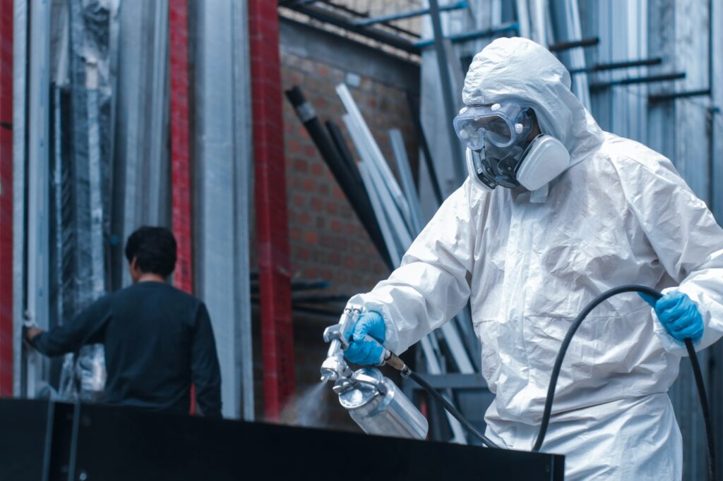 Industrial painter working in a factory