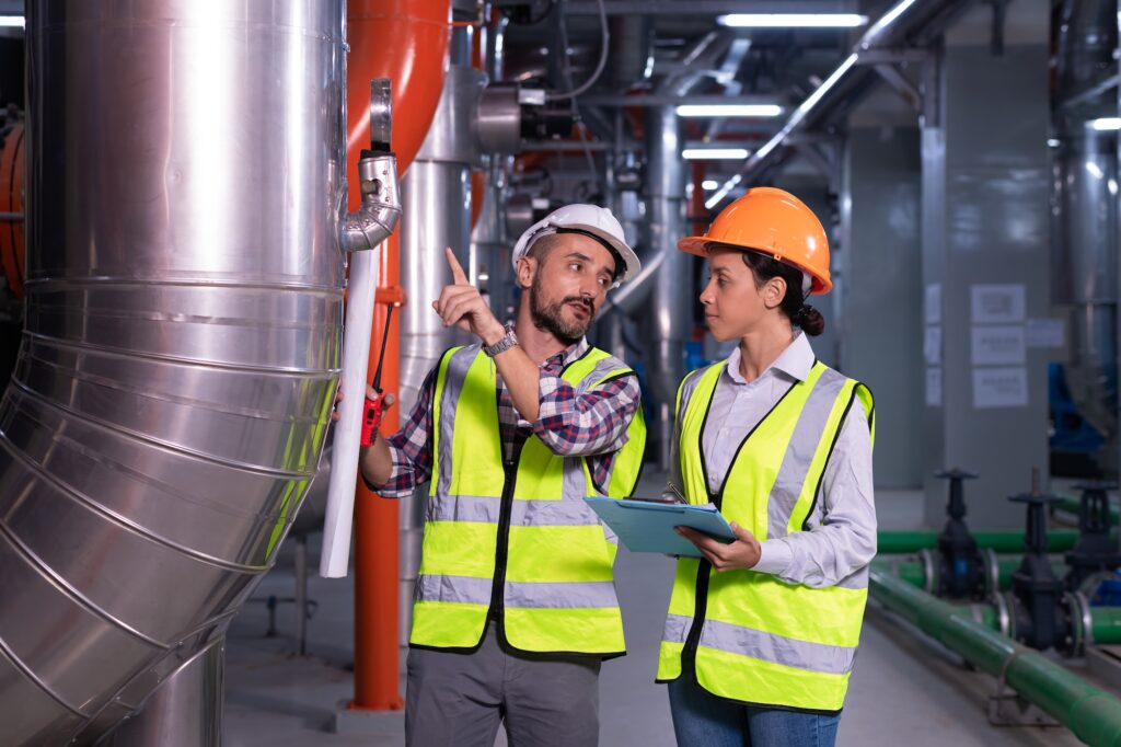 Engineer under checking the industry cooling tower air conditioner is water cooling tower air chille