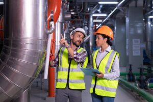 Engineer under checking the industry cooling tower air conditioner is water cooling tower air chille