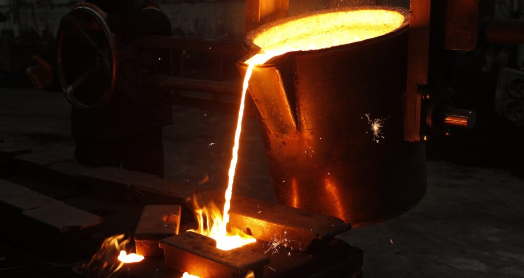 Liquid Molten Steel Industry. Casting, melting, molding and foundry.